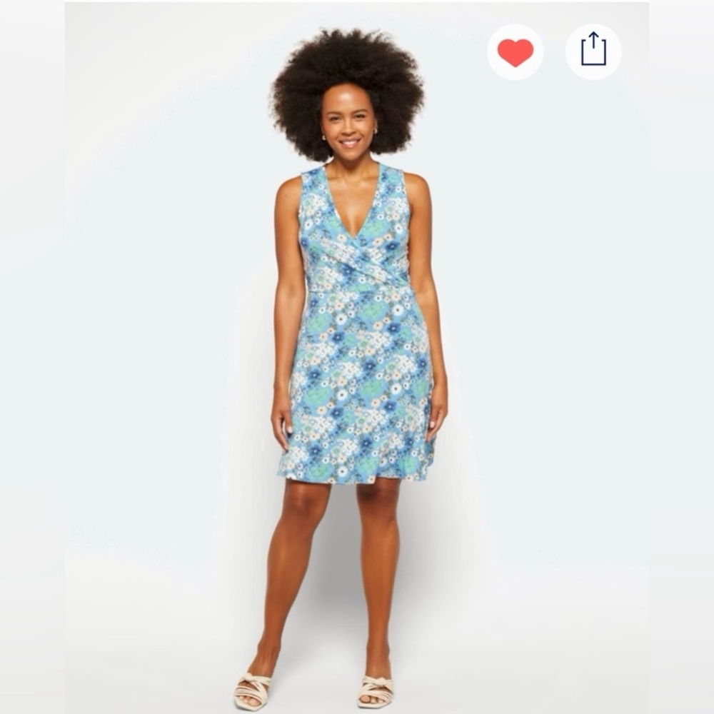 41 Hawthorn Elisse Knit Surplice Blue Floral V Neck Mini Dress Rayon Size Large